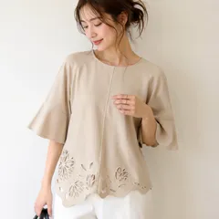 ADORE アドーア☆パネルカットワークレース刺しゅうブラウス ベージュ フリル 38 アシンメトリーのサムネイル