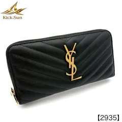SAINT LAURENT PARIS サンローラン パリ 長財布 ジップアラウンド キルティング キャビアスキン Vステッチ YSL 黒 ブラック ゴールド金具 レディース 2935