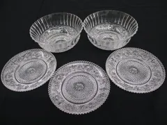 【送料無料】☆HASEGAWA GLASS☆長谷川硝子 天開中鉢 ガラスボウル ×2個 & 小皿３枚  セット  ［764-313-500_0437］のサムネイル