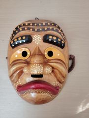 木製 お多福面 根付 縁起物 民芸品 壁掛け レトロ お面 おかめ 木彫り