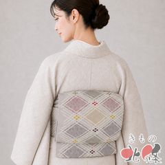 607mk96△洗える着物！小紋 梅 間道 縞 たたき染め風 グレー△美品
