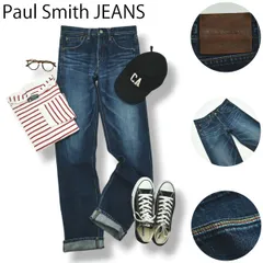 【マルチストライプ】 ポールスミス ジーンズ Paul Smith JEANS ストレート デニム ジーンズ パンツ ヒゲ ダメージ加工 レザーパッチ 27 インディゴ レディース ♪のサムネイル