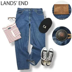 【定番】 ランズエンド LANDS' END ワイド ストレート デニム ジーンズ パンツ レザーパッチ 35 インディゴ アメカジ ストリート カジュアル メンズのサムネイル