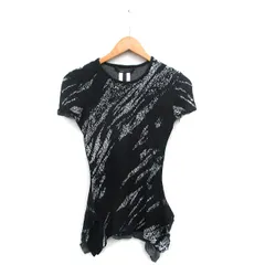 ビーシービージーマックスアズリア BCBGMAXAZRIA ハンカチーフヘム ジャガード カットソー 半袖 シルク 総柄 XXS ブラック 黒 /KT15のサムネイル