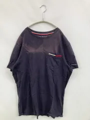 TOMMY HILFIGER トミーヒルフィガー Tシャツ/カットソー M ネイビー 無地 ワンポイント ブランドロゴ ミドル丈 半袖 クルーネック(丸首) メンズ レディース