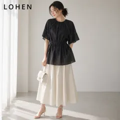 【未使用に近い クリーニング済】LOHEN / ローヘン シアーステッチブラウス 38 「Mサイズ相当（9号）相当」ブラック 【手洗い可能】セルロースBLEND 上品シアー 軽やかな透け感 フレアシルエット 通勤 お食事会 学校行事 お出かけ コーデのサムネイル