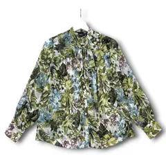 PINKO ピンコ ボタニカルプリント ボウタイブラウス 長袖シャツ リボンタイ ボタニカル柄 総柄 緑 グリーン 38 レディース 春 ゴーゴー古着マルイファミリー溝口店 1 No.883のサムネイル