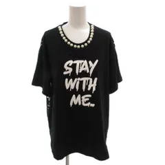 エルマノシェルビーノ ERMANNO SCERVINO レース切替 プリントTシャツ カットソー フェイクパール 半袖 36 黒 ブラック /FF ■GY57のサムネイル