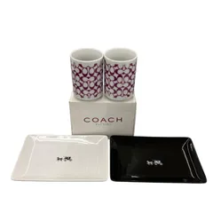 186005 現状品 COACH コーチ お皿＆湯呑み　ペア ホワイト　ブラック ユニセックス 3点まとめ売りのサムネイル