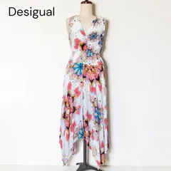 Desigual デシグアル 花柄 水彩風 ロングワンピースホワイトのサムネイル