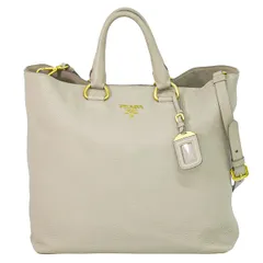 本物 プラダ PRADA レザー 2WAY ショルダーバッグ トートバッグ ライトグレー バッグ 中古・のサムネイル