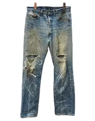 リーバイス Levi's 90s Denim Pants デニム パンツ ボタンフライ ボタン裏520 ワーク ジーンズ ペイント インディゴ 青 ロゴ デニム ブルー サイズW34L34 104MB-600