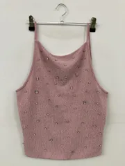 ZARA ザラ キャミソール L ピンク ビジュー カップなし レディース