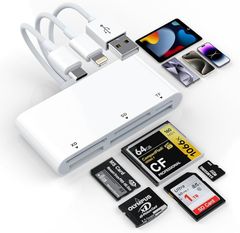 【2026 Latest Model, Stable and High-Speed ​​Version】5-in-1 Multi-Card Reader, Lightning/USB-C/USB-A Compatible, SD/TF (MicroSD)/CF/MS/XD Memory Card Reader with OTG Function, High-Speed ​​Transfer, Photo and Video Backup