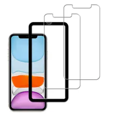 日本旭硝子素材製 対応 iPhone11/iPhoneXR 用の ガラスフィルム 強化ガラス 保護フィルム ガイド枠付き, 2枚セット