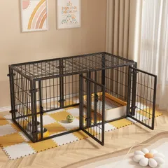 HEEOREV ペットサークル 犬 ゲージ ペットフェンス 犬 サークルケージドア付き 【?つのドア-ブラック-120cm*60cm*60cm】? 組立簡単 レイアウト自由 トイレトレーニング 脱走防止 自立 ケージ 犬用・小動物用 小型犬 中型犬 大型犬 ペのサムネイル