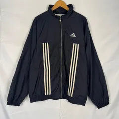 adidas アディダス ナイロンジャケット トラックジャケット ジップアップ 3ストライプ ロゴ刺繍 配色切替 スポーティ ストリート メンズ ネイビー ホワイト L NA185