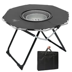 YOGOTO BBQテーブル 囲炉裏テーブル 八角形グリルテーブル 焼き網 炭受け付き 折りたたみ 4〜6人用 ファミリーキャンプ コンパクト収納のサムネイル