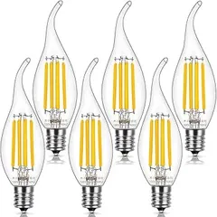 Aceidea LED 필라멘트 전구, C35, E17 베이스, 4W 엔진 전구, 조광기 호환 불가, PSE 인증, 2700K, 밝은 색상, 백열등, 40W 타입, 샹들리에, 557LM, 에너지 절약, 양초 모양, 불꽃 유형, 밀폐형 고정 장치 호환, 6개 팩