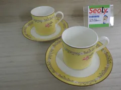 ティファニー TIFFANY Pink Tulip ピンクチューリップ ペア コーヒー カップ＆ソーサー 食器 キッチン イエロー 黄色 中古品