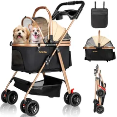 【日本企業】 SAMONIC ペットカート 犬 分離型 ワンタッチ折畳 分離型ペットキャリーカート 前輪360°回転でき 耐摩耗PUホイール 後輪ストッパー付 ペットカート 軽量 持ち運び便利 通気 二つメッシュ窓 4輪 犬カート 多頭の小型犬&猫 中型犬 ドのサムネイル