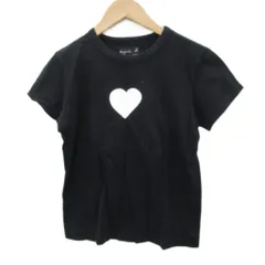 アニエスベー agnes b. Tシャツ カットソー 半袖 黒 ブラック ハートプリント /SM32 ■GY99