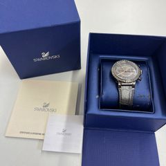 美品】SWAROVSKI クロノグラフ ホワイト レザーベルト QZ 現状不動