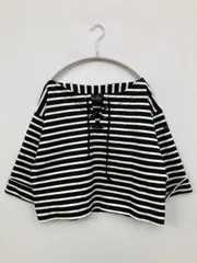 Le minor ルミノア Tシャツ/カットソー ブラック ボーダー柄 ショート丈 半端袖 ボートネック レディース