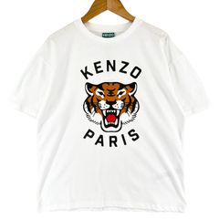 미사용품 KENZO 켄조 Lucky Tiger 브랜드 로고 봄 여름 SS 반소매 T셔츠 코튼 화이트 키즈 12 A/150[헌 옷][중고][무료우송]
