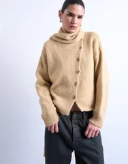 トップショップ レディース アウター カーディガン アシンメトリー ニット Topshop asymmetric knit cardigan with scarf in oat ベージュのサムネイル