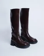 トップショップ レディース シューズ ブーツ・レインブーツ ヒール Topshop Rachel chunky heeled knee boots in chocolate Chocolate チョコのサムネイル