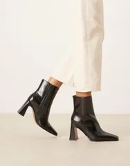 エイソス レディース シューズ ブーツ・レインブーツ ヒール ASOS DESIGN Elodie chisel toe heeled boots Black ブラックのサムネイル