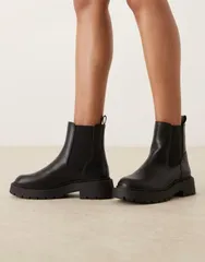 エイソス レディース シューズ ブーツ・レインブーツ チェルシーブーツ チェルシー ASOS DESIGN Wide Fit Alford chunky flat chelsea boots Blacのサムネイル
