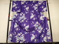 D 夏物 アンティーク 大正ロマン 花模様 紫 小紋 麻 薄物 絽 紗 着物 D 夏物 アンティーク 大正ロマン 花模様 紫 小紋 麻 薄物 絽 紗 着物