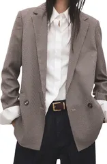 マンゴ レディース アウター ジャケット・ブルゾン ブレザー MANGO Houndstooth Microcheck Double Breasted Blazer Burgundy バーガンディのサムネイル