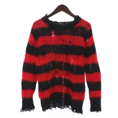 ジュンヤワタナベマン JUNYA WATANABE MAN モヘア ボーダー ニット ダメージ S レッド WN-N011のサムネイル