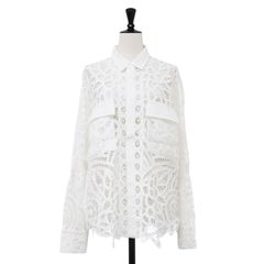 特価sacai2020 Resortコレクション レースブラウス ホワイト 半袖 