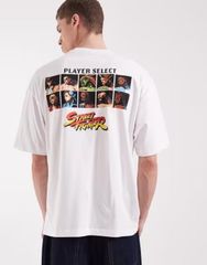 에이소스 맨즈 탑스 T셔츠 프린트 ASOS DESIGN oversized tee with Street Fighter print White 화이트