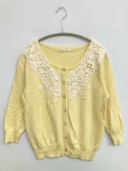 PATTERN カーディガン/ボレロ M イエロー コットン ニット 無地 レース 刺繍 ショート丈 半端袖 レディースのサムネイル