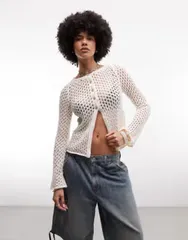 エイソス レディース アウター カーディガン ニット ASOS DESIGN knit crochet longline cardigan in ecru エクリュのサムネイル