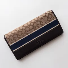 COACH コーチ 長財布 シグネチャー ストライプ ネイビー ラウンドファスナー レザーのサムネイル