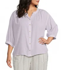 ウエストバウンド レディース トップス シャツ プラスサイズ Westbound Plusize Banded Collar 34 Sleeve Button Frontopastelilac ライラのサムネイル
