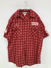 Coca Cola コカコーラ シャツ/ブラウス 2XL レッド コットン チェック柄 バックプリント ワンポイント ブランドロゴ 刺繍 半袖 ミドル丈 オープンカラー メンズのサムネイル
