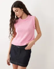 エイソス レディース トップス タンクトップ コットン ニット ASOS DESIGN knit cotton blend boucle tank topink ピンクのサムネイル