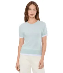 ヴィンス レディース アウター ニット・セーター Vince Double Layeraglan Short Sleeve Crew Aqua StoneOpti アクアのサムネイル