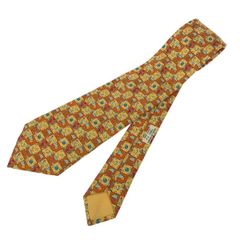 HERMES ネクタイ オレンジ チェーン柄 シルク100% - メルカリ