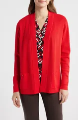 アンクライン レディース アウター カーディガン Anne Klein Malibu Open Front Cardigan Begonia Red レッドのサムネイル