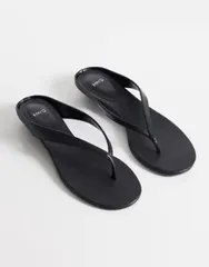 マンゴ レディース シューズ サンダル レザー ヒール Mango 100 leather low heeled sandals Black ブラックのサムネイル