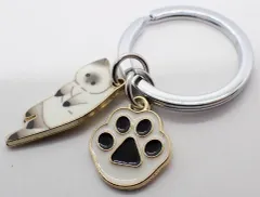 ネコ　猫　ねこ　ぶらさがり　肉球　白　キーリング　キーホルダー　アメリカン雑貨のサムネイル