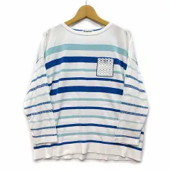ピッコーネ PICONE レーヨン ニット レースポケット付き プルオーバー 七分袖 ボーダー ホワイト ブルー 白 青 38 P058351のサムネイル